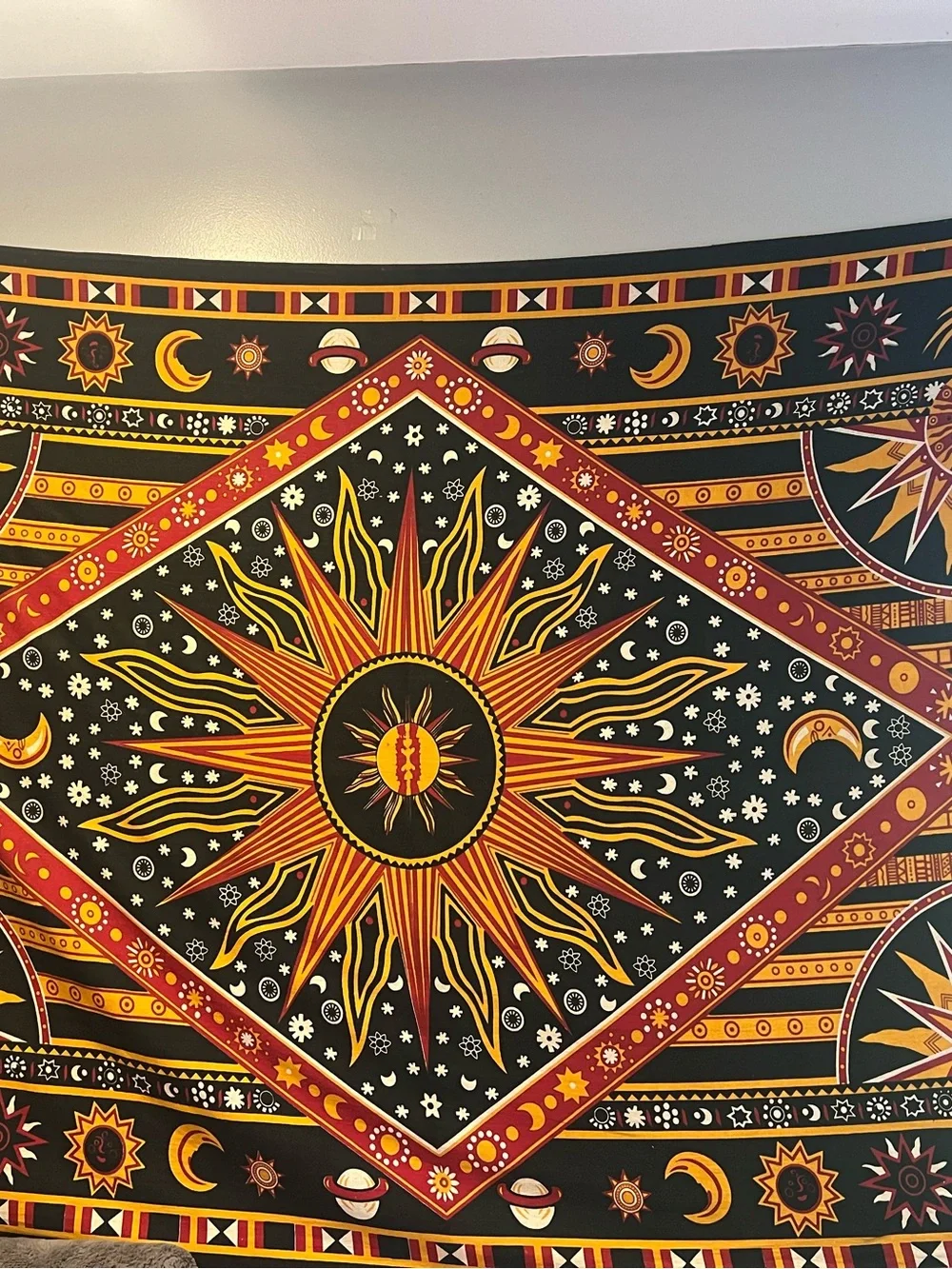 Black & Gold Sunburst Tapestry Wall Hanging